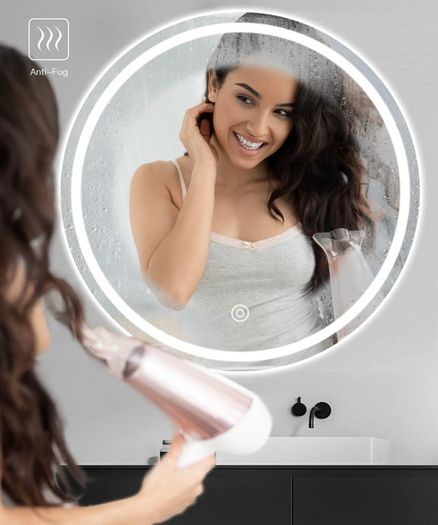 500mm Round LED Bathroom Mirror with Light, Wall Mounted Makeup Mirror with Cold White Light, Anti-Fog, IP44, Large Circle Mirror Backlit + Front Light (FREE POSTAGE)