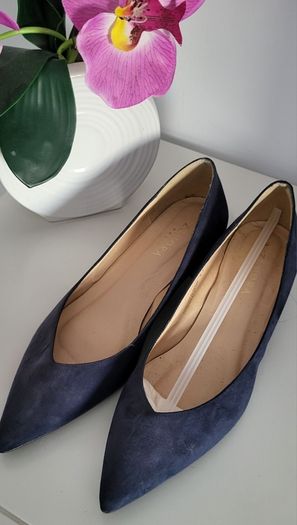El Cortes Ingles navy suede pointed court shoes Sz 41 (Fit 7-7.5Uk) - Bnwt Rrp 59.99