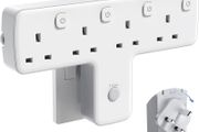 Multi Plug Adopter, Plug Extension with Independent Switches, 4 Way Plug Adapter UK Built-in Surge Protector, 4 in 1 Wall Socket Plug Extender with 180 Degree Rotation Button