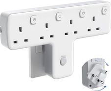 Multi Plug Adopter, Plug Extension with Independent Switches, 4 Way Plug Adapter UK Built-in Surge Protector, 4 in 1 Wall Socket Plug Extender with 180 Degree Rotation Button