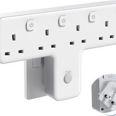 Multi Plug Adopter, Plug Extension with Independent Switches, 4 Way Plug Adapter UK Built-in Surge Protector, 4 in 1 Wall Socket Plug Extender with 180 Degree Rotation Button