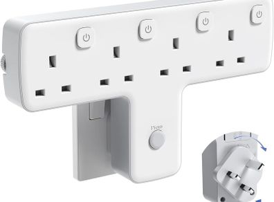 Multi Plug Adopter, Plug Extension with Independent Switches, 4 Way Plug Adapter UK Built-in Surge Protector, 4 in 1 Wall Socket Plug Extender with 180 Degree Rotation Button