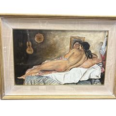 Signed Oil on canvas Nude Lady