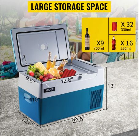 22L 23QT Mini Car Refrigerator Fridge Freezer 12V/24V DC 110-240V AC Portable Cooler