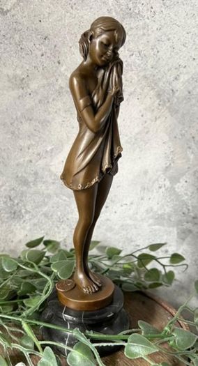 The Sad Girl - Bronze, Marble, Signed
