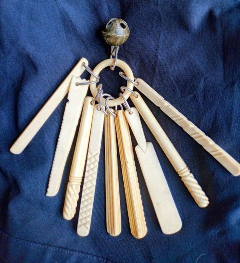 Antique Victorian Set of 9 Carved Ivory Teething Sticks