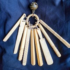Antique Victorian Set of 9 Carved Ivory Teething Sticks