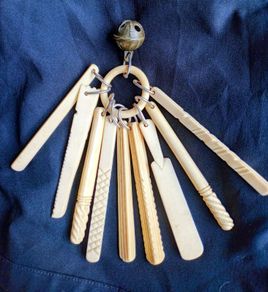 Antique Victorian Set of 9 Carved Ivory Teething Sticks