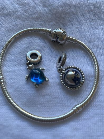 Pandora silver bracelet and 2 charms