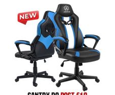 Blue Racing Style Gaming Chair with Headrest & Lumbar Support
