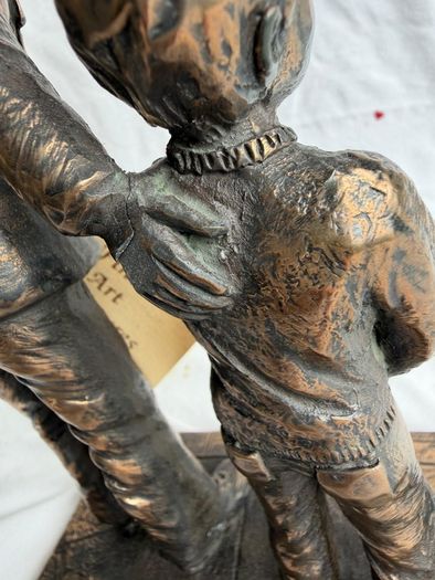 Signed Jeanne Rynhart Bronze Statue - Male Garda and Boy With Tag