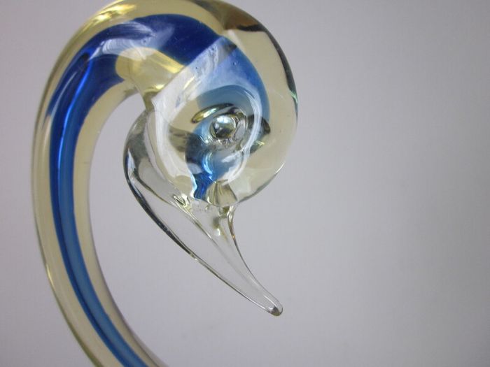 Murano / Venetian Blue & Amber  Sommerso Glass Swan / Duck Figurine