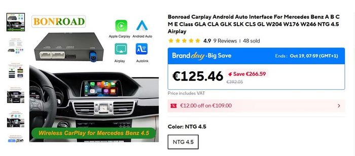 Bonroad Carplay Android Auto Interface For Mercedes Benz A B C M E Class GLA CLA GLK SLK CLS GL W204 W176 W246 NTG 4.5 Airplay