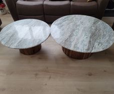 Set of 2 Acacia & Stone Side Tables