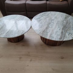 Set of 2 Acacia & Stone Side Tables