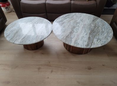 Set of 2 Acacia & Stone Side Tables