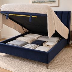 40% Off Retail | Navy Upholstered Ottoman Storage Bed Frame