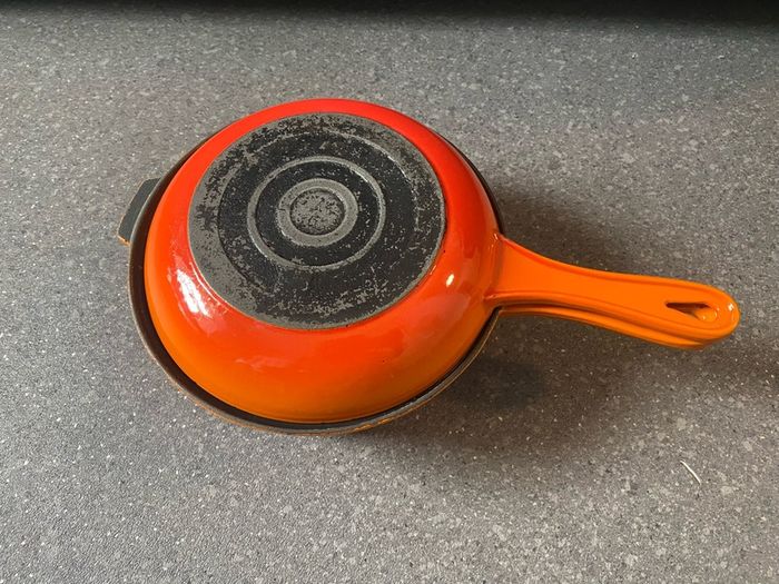 Made in France Cast Iron Marmitout 3 in 1 Saucepan Frying Pan 22 Orange Le Creuset style