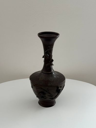 Antique Japanese Meiji Period Bronze Vase (High Relief Birds & Blossoms)  c.1890 to 1910