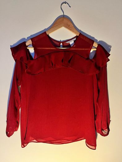 Striking Red Ruffle Blouse
