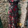 Vintage Libra 90s 00s Black occasion Maxi dress with velvet floral detail uk12 Image 5