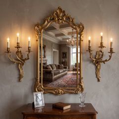 Pair of nice quality old brass French wall lights.