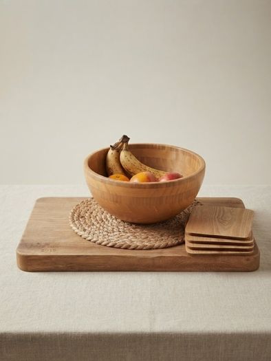 QUICK SALE (WOODEN KITCHEN BUNDLE): Crofton Chopping Board, Placemats & Fruit Bowl Set - Excellent Condition (Collection D13)