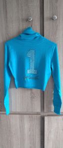 Turquoise turtleneck jumper front deco fits Xs s m