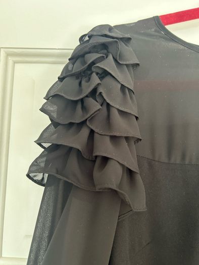 Black Warehouse shift dress with frilly sleeves. Size 12