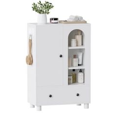 Bathroom Storage Cabinet with Large drawer, 60x30x89cm, White Freestanding Floor Cabinet, Adjustable Shelf & Anti-Tip Kit, Slim Bathroom Cupboard Organiser, 30cm Deep