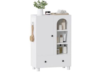 Bathroom Storage Cabinet with Large drawer, 60x30x89cm, White Freestanding Floor Cabinet, Adjustable Shelf & Anti-Tip Kit, Slim Bathroom Cupboard Organiser, 30cm Deep