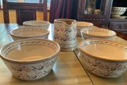 Nicholas Mosse new lavender 7 piece set , 6 bowls and a cylinder jug . Bowls are 6 inches in diameter and jug is 4 and a half inches in height