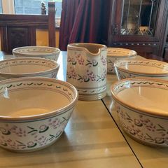 Nicholas Mosse new lavender 7 piece set , 6 bowls and a cylinder jug . Bowls are 6 inches in diameter and jug is 4 and a half inches in height