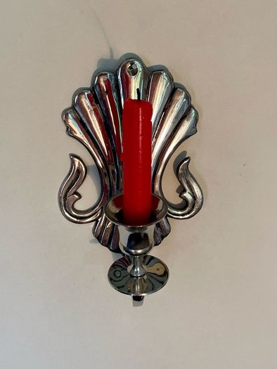 Antique Silver Colour Art Deco Style Retro Decor Scallop Shell Candle Sconce 1920s