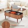 Lift Top Coffee Table, Fluted Oval Coffee Table with 3 Hidden Compartment, Mid Century Wooden Oval Center Desk with Storage Image 3