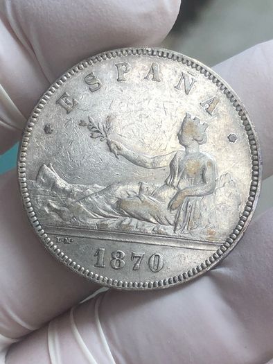 Spain 5 Pesetas 1870 Silver 90% Provisional Government
