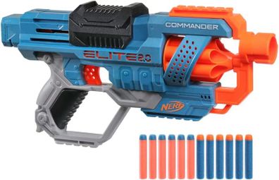 Elite 2.0 Commander RD-6 Blaster, 12 Official Nerf Darts, 6-Dart Rotating Drum, Tactical Rails, Barrel and Stock Attachment Points 6.7 x 36.2 x 24.1 cm