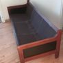 mid century teak and black leather sofa Image 6