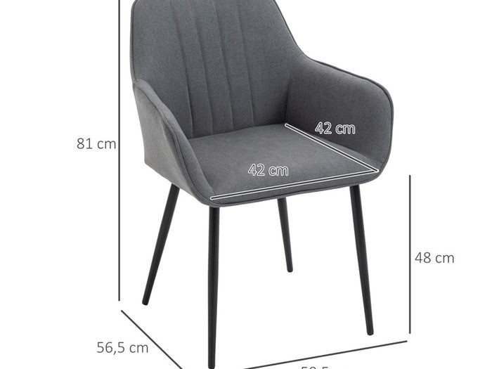 Mid-Century Dining Chairs Upholstered Linen Fabric Accent Chairs with Metal Legs, Set of 2, Dark Grey