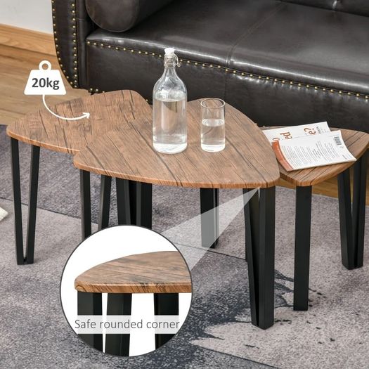 3 PCs Stackable Coffee Table Set Accent Furniture MDF Steel Frame Walnut (FREE POSTAGE)