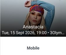 Anastacia Dublin Tusday Concert 1 Standing Ticket