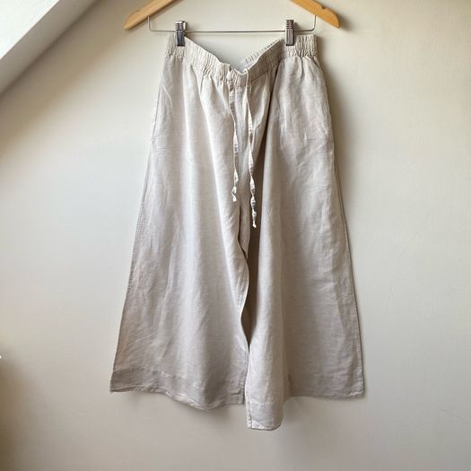 COS High-Waisted Wide-Leg Linen Cotton Culottes Pants Beige Sand - Size M