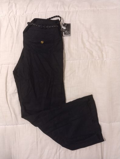 Black Linen Belted Trousers, New With Tags