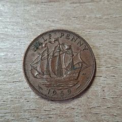 Great Britain UK 1959 Half Penny Elizabeth II Coin - free standard postage