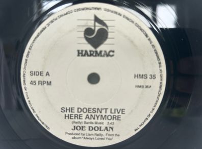 Joe Dolan She Doesn't Live Here Anymore 7 inch Irish Vinyl 1990 Harmac HMS 35