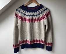 Superdry Vintage Nordic Knit Fair Isle Wool Blend Jumper Porridge/Red/Navy Sparkle Size XS