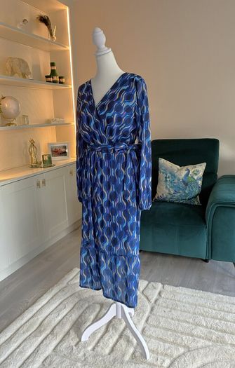 Ladies Blue Faux Wrap Midi Dress from Kate & Pippa