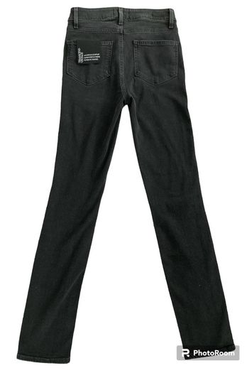 Paige Hoxton Ankle length Ripped Knee Distressed Straight Jeans in Washed Black 24