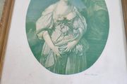 RARE FIND OLD ANTIQUE in Vintage Wooden and Gilded Plaster  J.B. GREUZE Print La Crunche Cassie The Broken Pitcher Florentine Frame With Painted Roses and Leaves