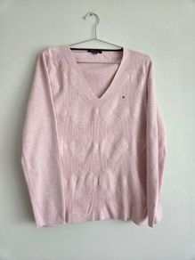 Tommy Hilfiger Pink V-Neck Cotton Knit Jumper Size XL